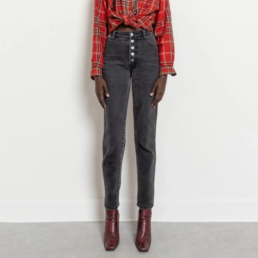 Reformation Liza High Rise Exposed Button Black Yuma Wash Cigarette Jeans Denim - Picture 11 of 12